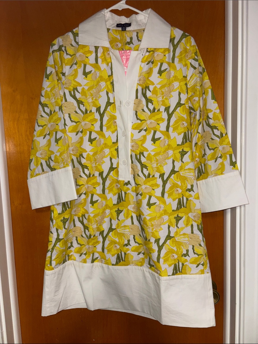Katie Kime Yellow Floral Button-Up with White Collar